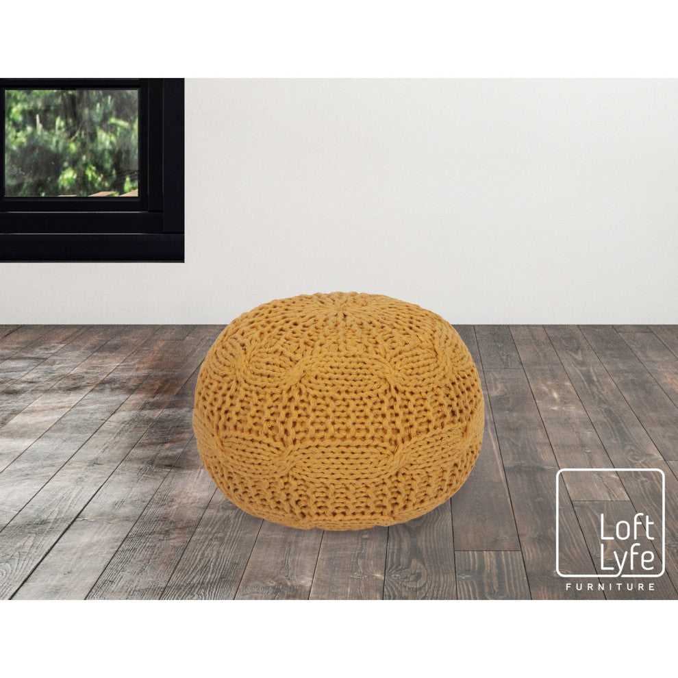 Alonna Cotton Yarn Pouf, Yellow