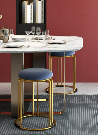 Nordic Suede and Leather Stacked Dining Round Stool, Black, Leather