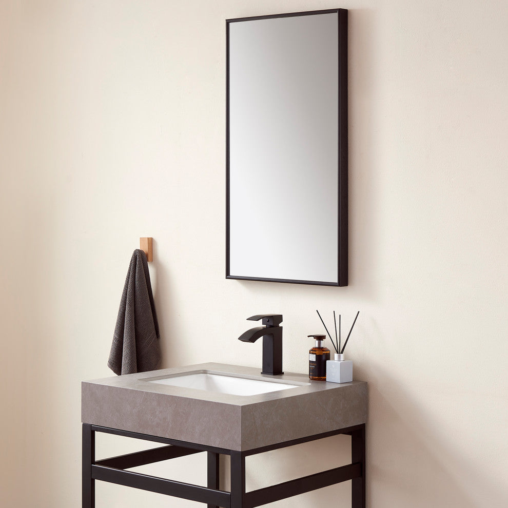Viella Rectangular Aluminum Wall Mounted Mirror, Matte Black, 18"