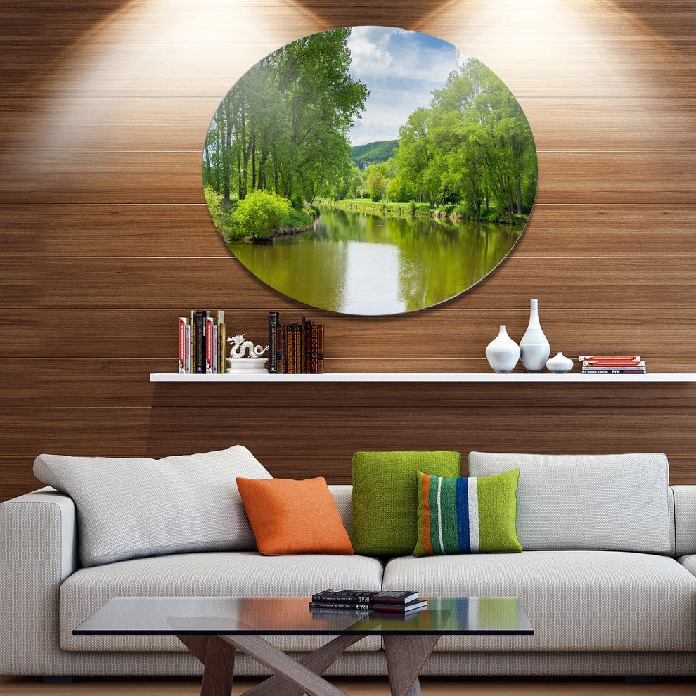 Beautiful Summer With Green Grass, Landscape Round Metal Wall Art, 23"