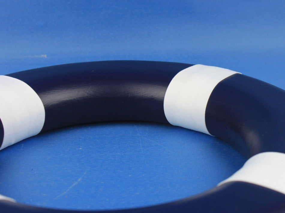 Decorative Lifering, 15", Dark Blue Painted With White Bands