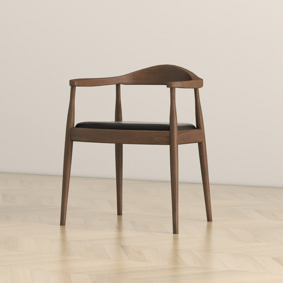 Freya Mid-Century Modern Solid Wood Upholstered Dining Chair, Black