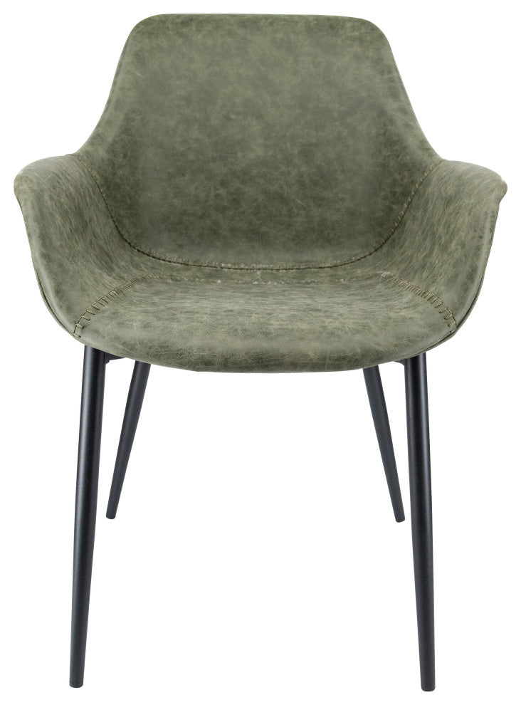 Modern Leather Dining Arm Chair, Metal Legs Set of 4, Olive Green, EC26G4