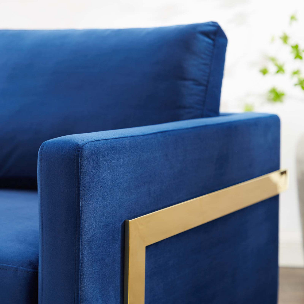 Accent Chair, Velvet, Metal, Gold Blue Navy, Modern, Living Lounge Hospitality