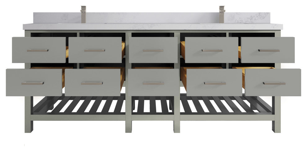 Parker 84 Double Sink Bath Vanity in Elephant Skin Gray  2" Calacatta Nuvo