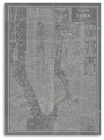 36" x 24" Gray and White Aerial New York Map Canvas Wall Art