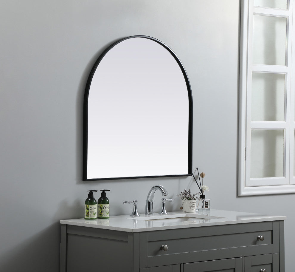 Metal Frame Arch Mirror 30X30 Inch, Black