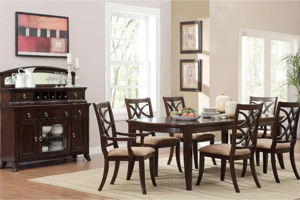 Benzara BM179937 S/2, Wooden Side Chair With Fabric Seat, Cherry Brown/Beige