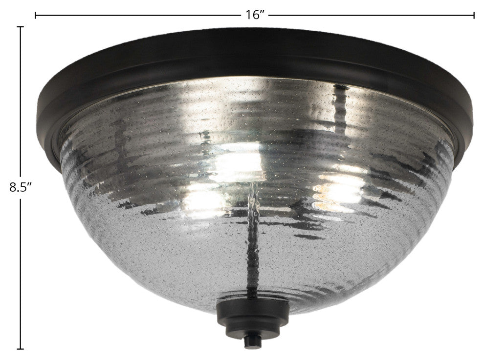 16" 3-Light Flush Mount Light, Matte Black/Smoke Ribbed