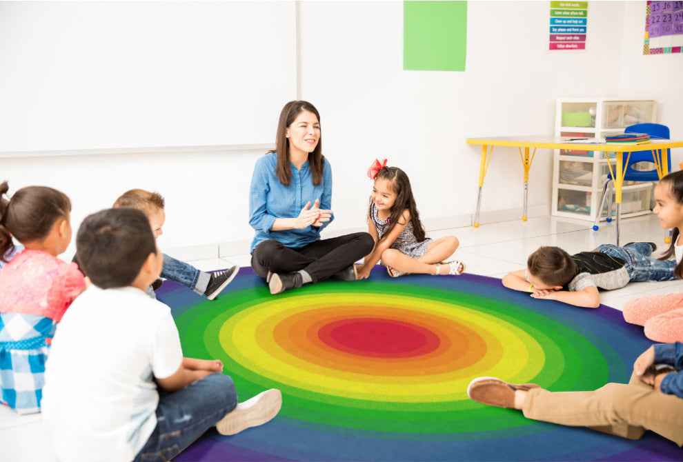 Flagship Carpets VA416-71A 12' Round Rainbow Educational Rug