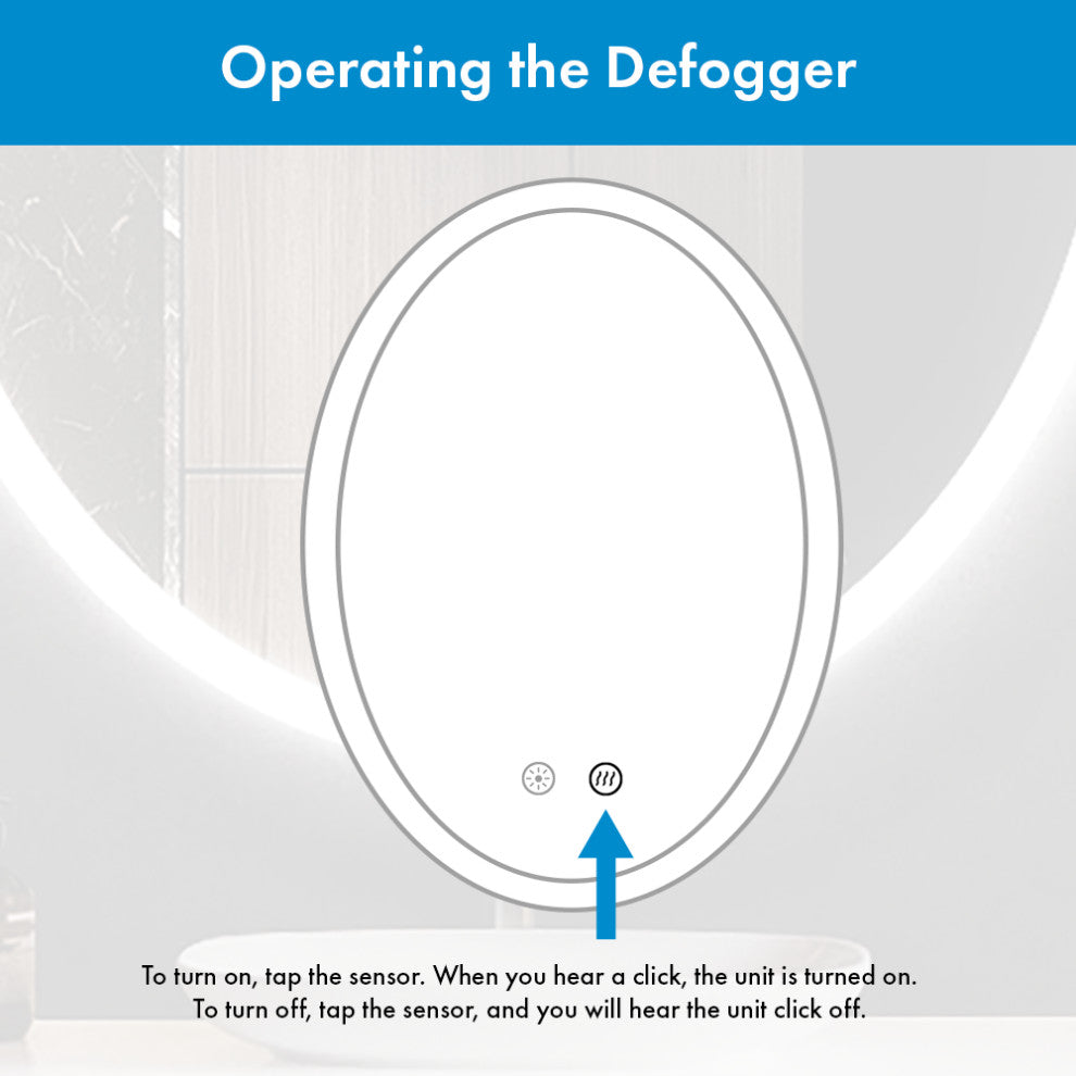 Ellipse Oval Dimmable LED Mirror with Defogger, 24"x36"x1.75"