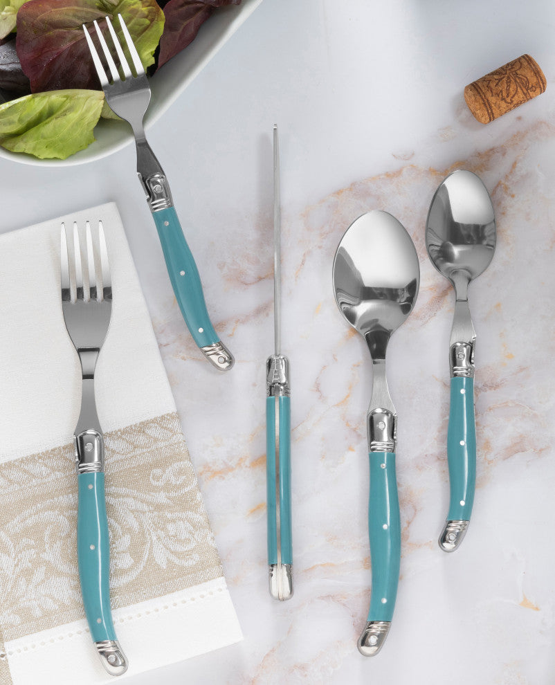 French Home Laguiole 20 Piece Stainless Steel Flatware Service for 4 Aegean Teal