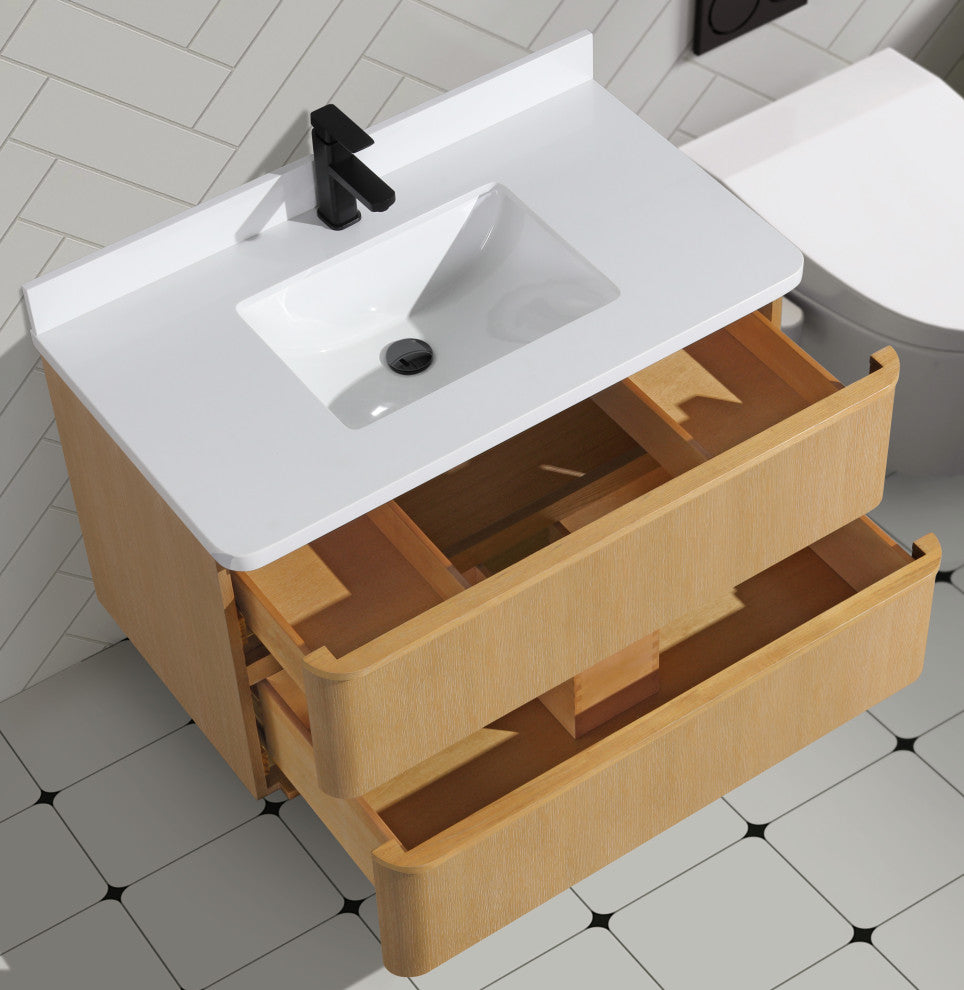 Lucas Bathroom Vanity, Washed Oak, 36", Single Sink, Floating