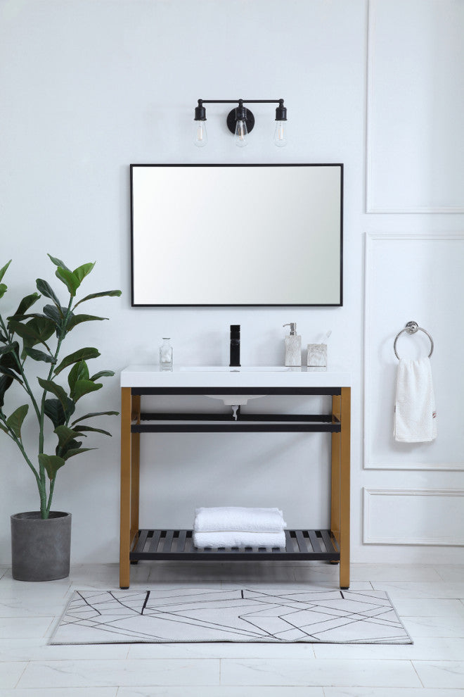 Home Living Single Bathroom Metal Vanity, Golden Black, 36"