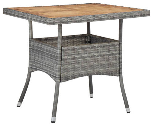 vidaXL Patio Dining Table Patio Table with Storage Solid Acacia Wood PE Rattan