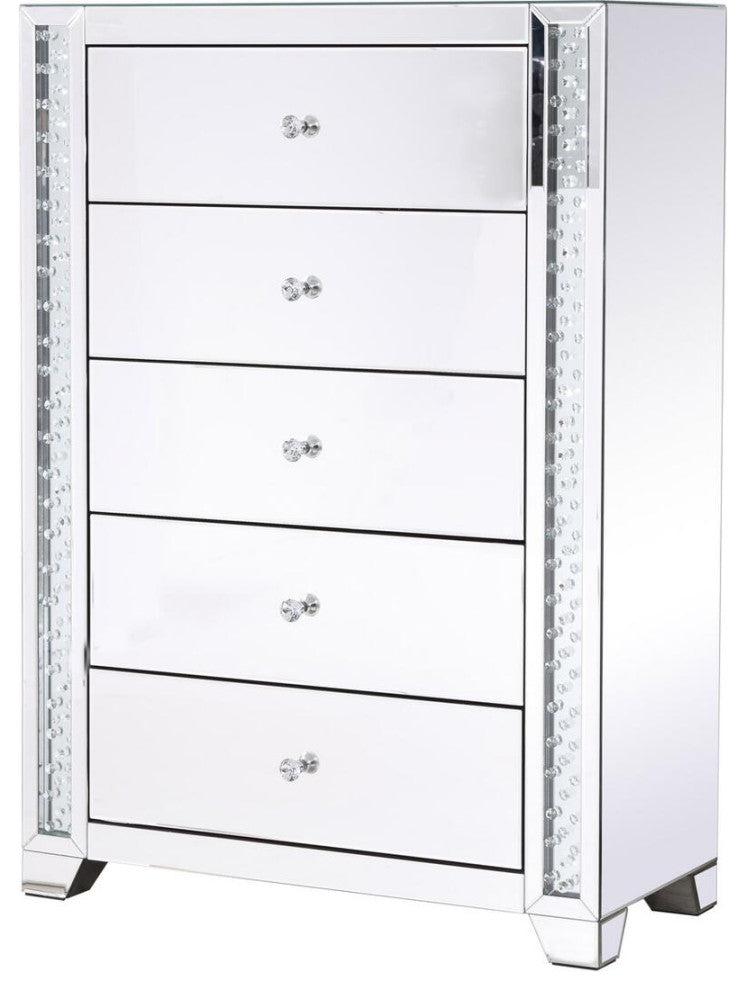 34" Clear Crystal Mirrored Five Drawer Cabinet