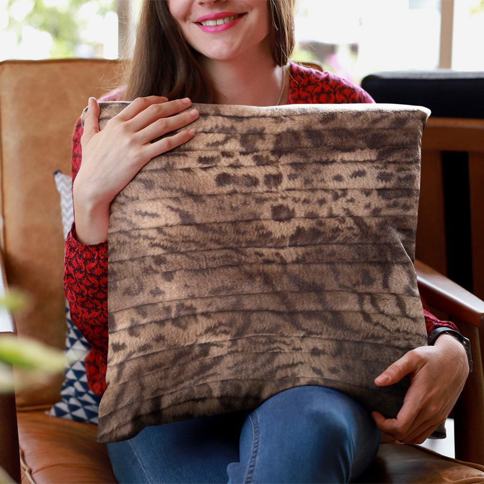 Plutus Brown Luxe Lash Faux Fur Luxury Throw Pillow, Brown, 24" x 24"