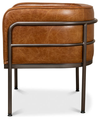Breda Retro Brown Leather Accent Tub Chair