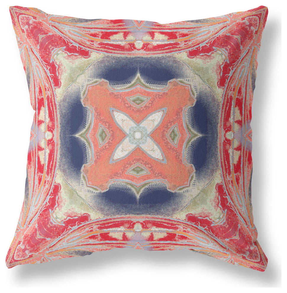 20" Red Cream Geo Tribal Suede Throw Pillow