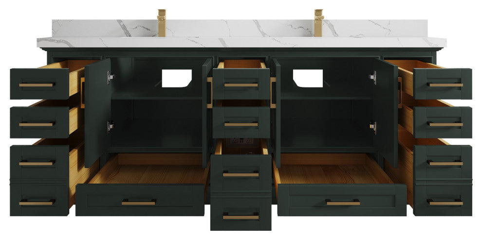 Fenway 84 Double Sink Bath Vanity in Pewter Green 2" Calacatta Laza