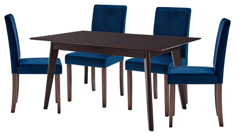 Side Chair and Table Set, Velvet, Drak Brown Blue Navy, Cafe Bistro Restaurant