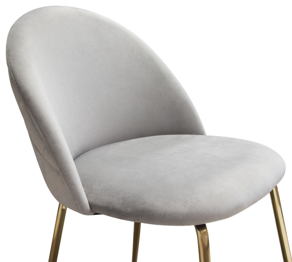 Lilly 2 Dining Chairs With Gold Metal Legs, Gray Velvet