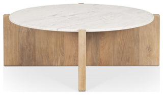 Bianca Light Brown Wood With Round Marble Top Coffee Table