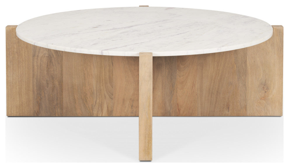 Bianca Light Brown Wood With Round Marble Top Coffee Table