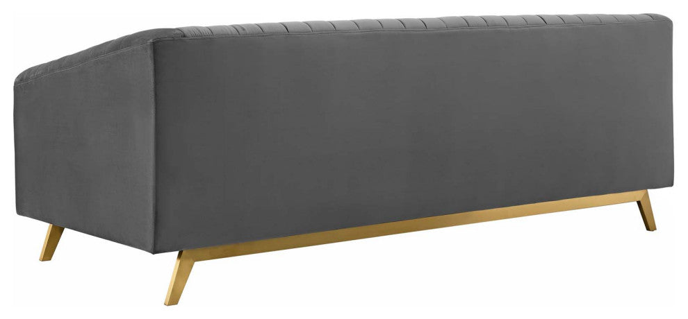 Tufted Armchair and Sofa Set, Velvet, Gray, Modern, Lounge Hospitality