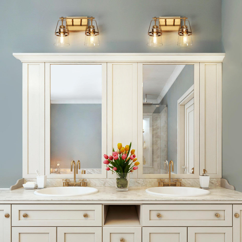 LNC Polished Gold Modern Glass Bell Wall Sconce, 2 Lights