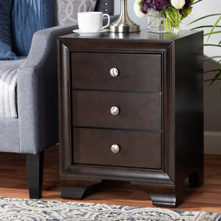 Gerald 3-Drawer Wood Nightstand, Dark Brown