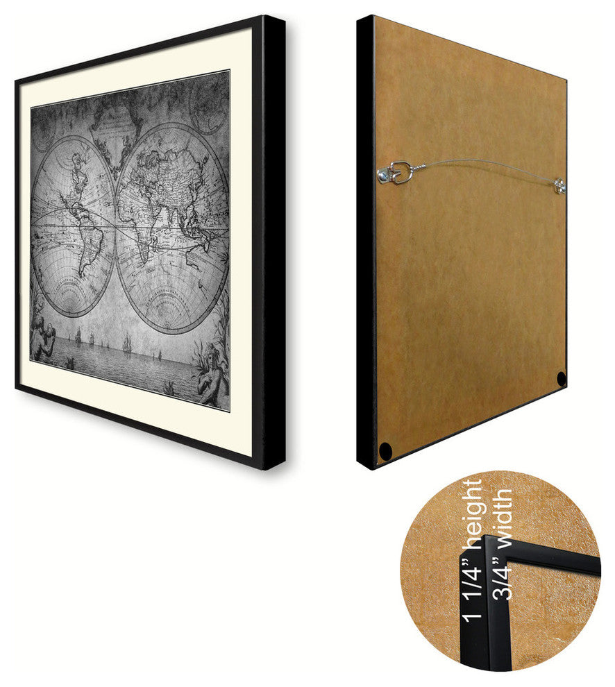 Vintage World Vintage Map Print On Canvas With Black Custom Frame, 28" X 37"