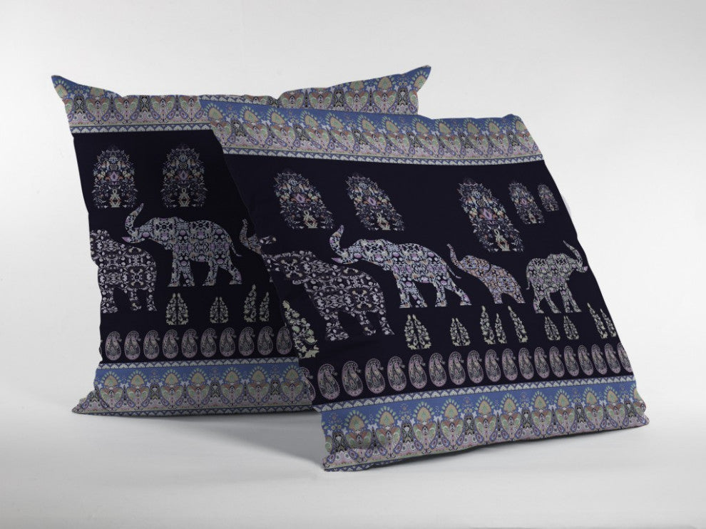 20" Purple Ornate Elephant Suede Throw Pillow