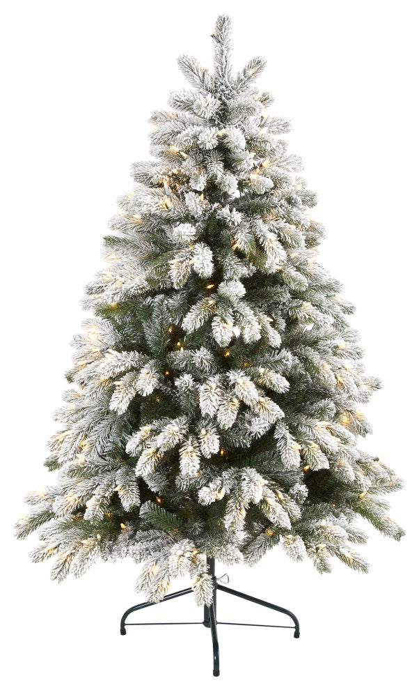5' Flocked South Carolina Spruce Faux Xmas Tree W/Lights & 621 Bendable Branches