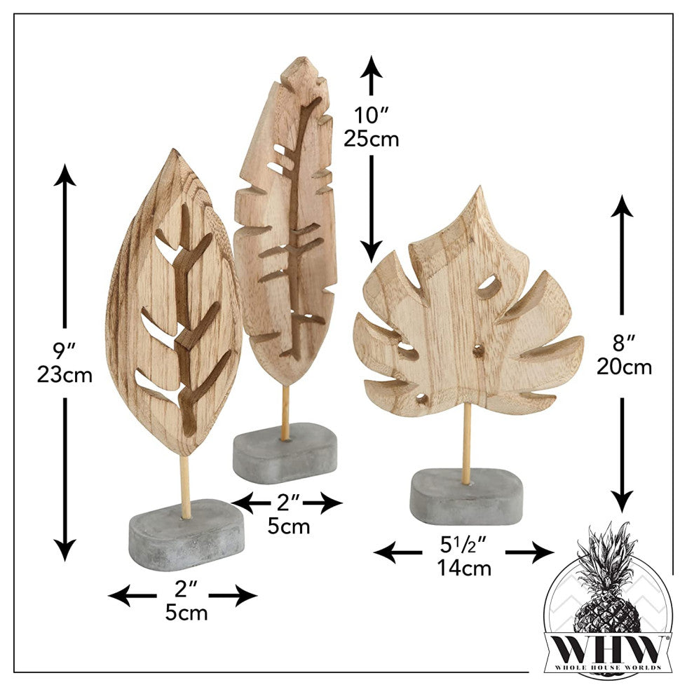 3 Piece Carved Wooden Leaf Figurines