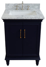 25" Single Vanity, Blue Finish With White Carrara And Rectangle Sink