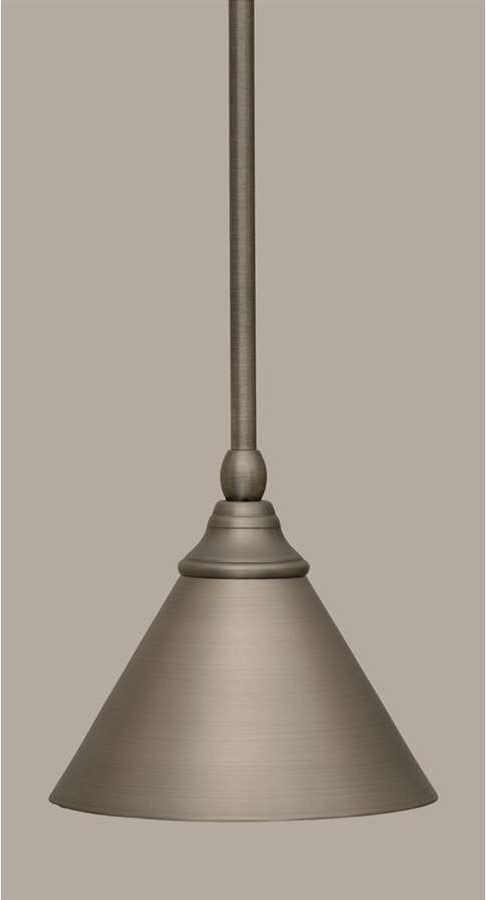 Toltec Lighting Stem Mini Pendant, Brushed Nickel Cone Metal Shade