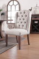 Benzara BM183674 Button Tufted Fabric Wingback Chair, Cream & Brown, S/2