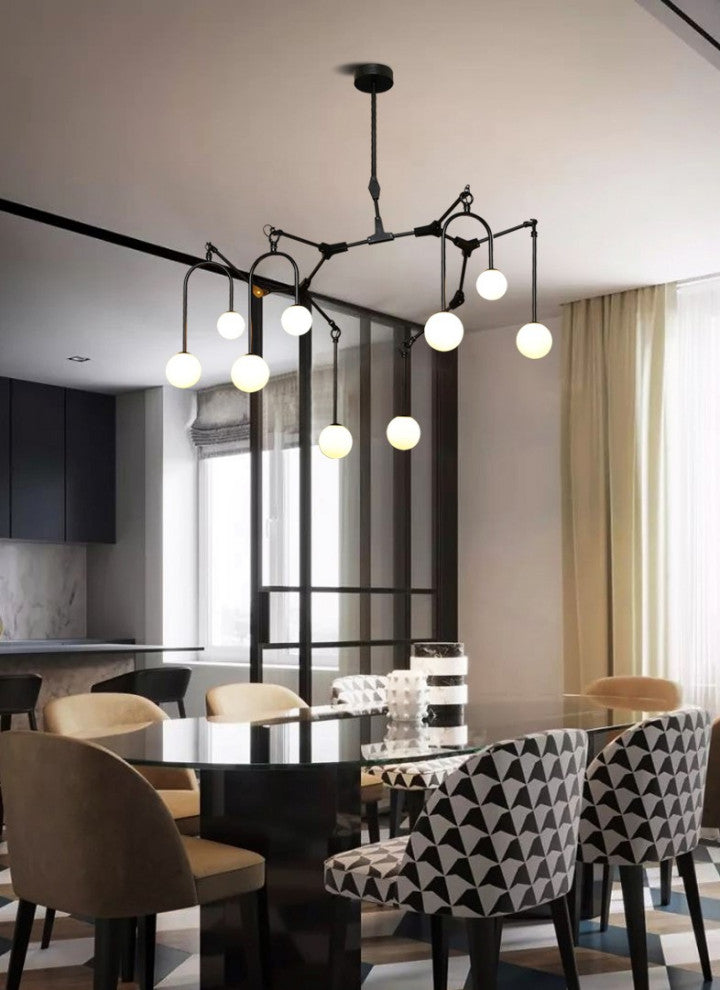 Airole | Creative Glass Chandelier for Living Room, Black, 9 Lights
