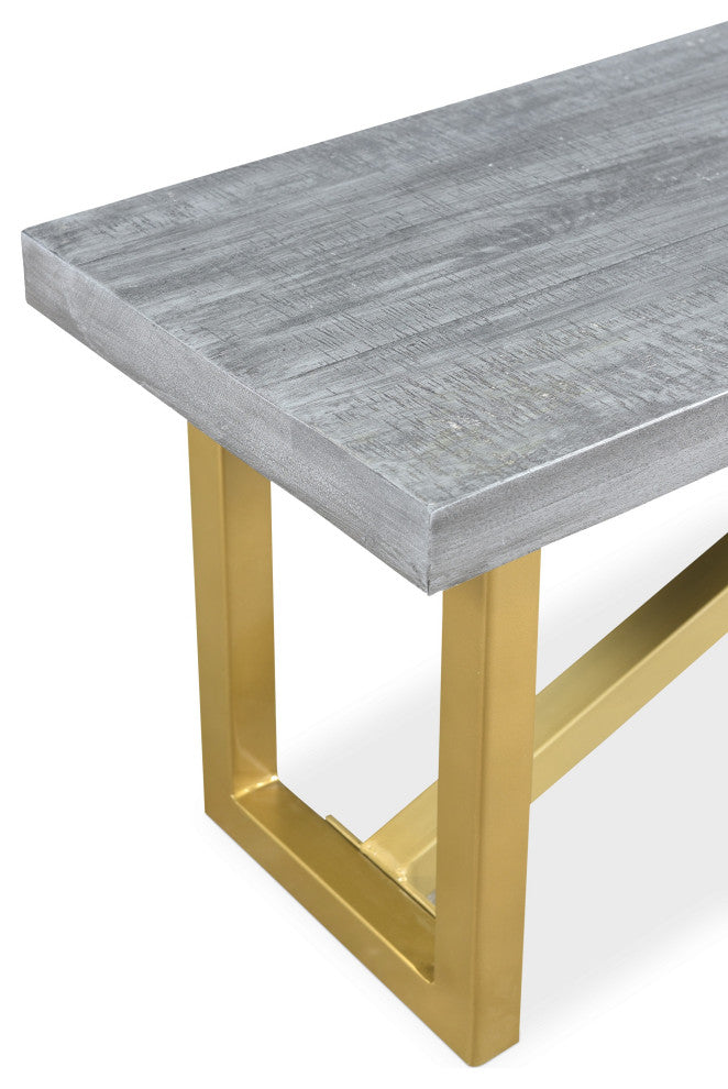Raven Grey Mango Wood Dining Bench With Gold Iron 60"