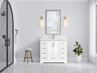 Boston 42 Single Sink Bath Vanity in White 2" Calacatta Nuvo