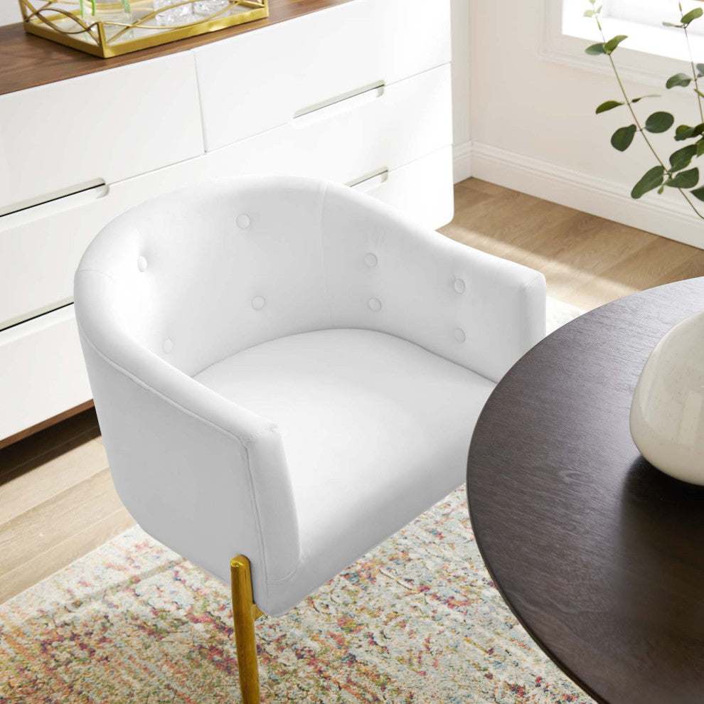 Tufted Accent Chair, Velvet, Metal, White, Modern, Living Lounge Hospitality