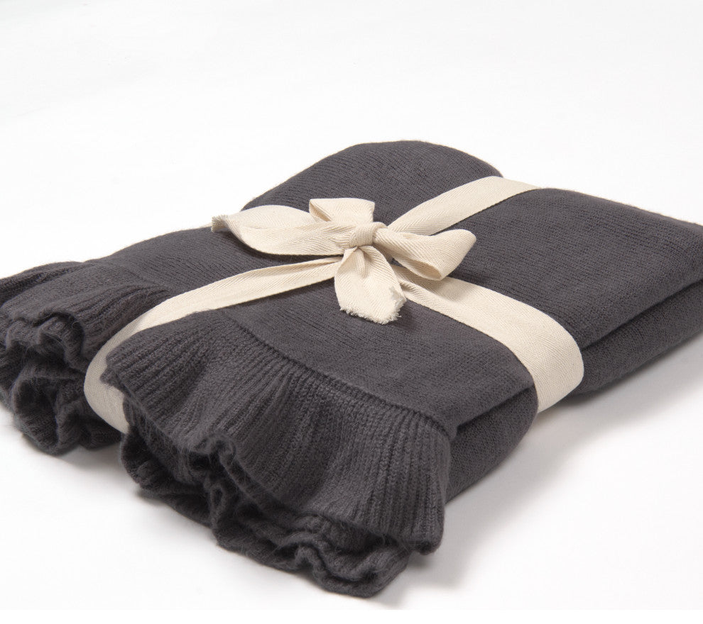 Ruffle Border Throw, Grey
