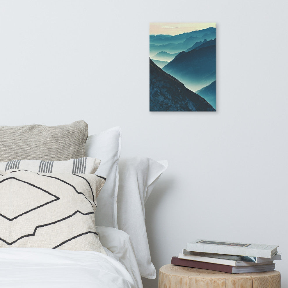 Misty Blue Silhouette Mountain Range Landscape Photo Canvas Prints, 12" X 16"