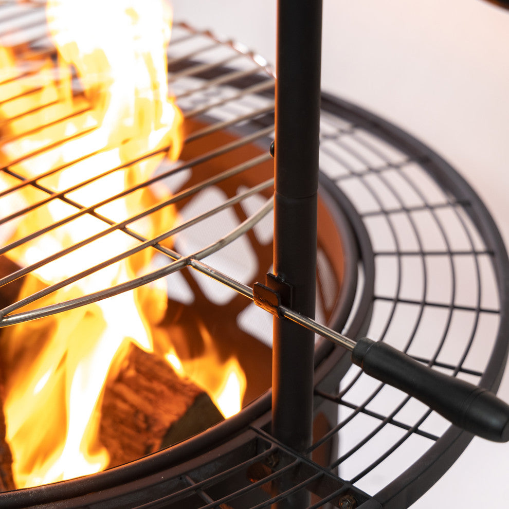 33" Diameter Outdoor Steel Woodburning Fire Pit Grill and Rotisserie