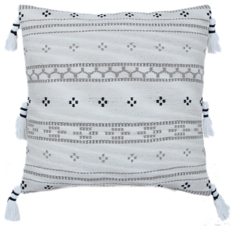 Off-White Machine Woven with Tassels Conti Throw Pillow, 20" x 20"