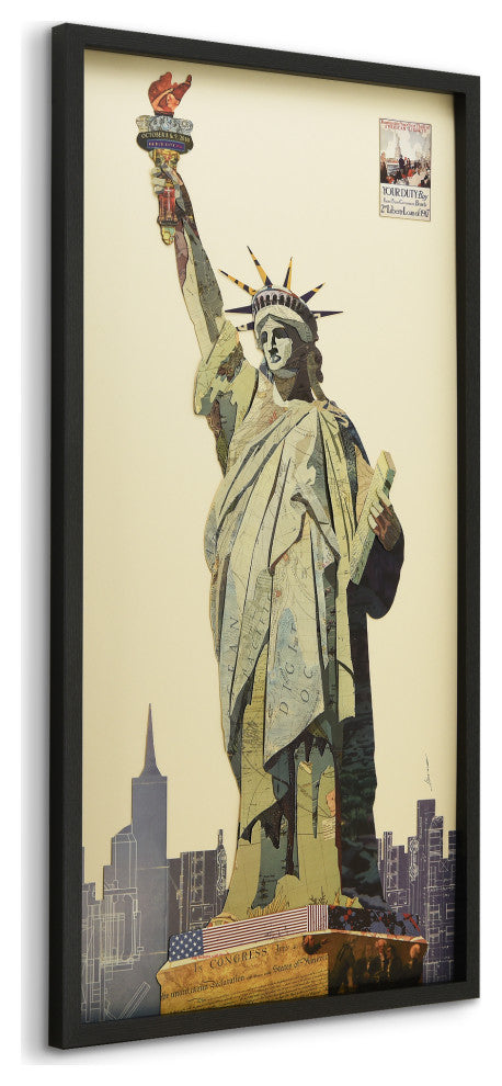 Lady Liberty Dimensional Handmade Collage Wall Art Framed Under Glass