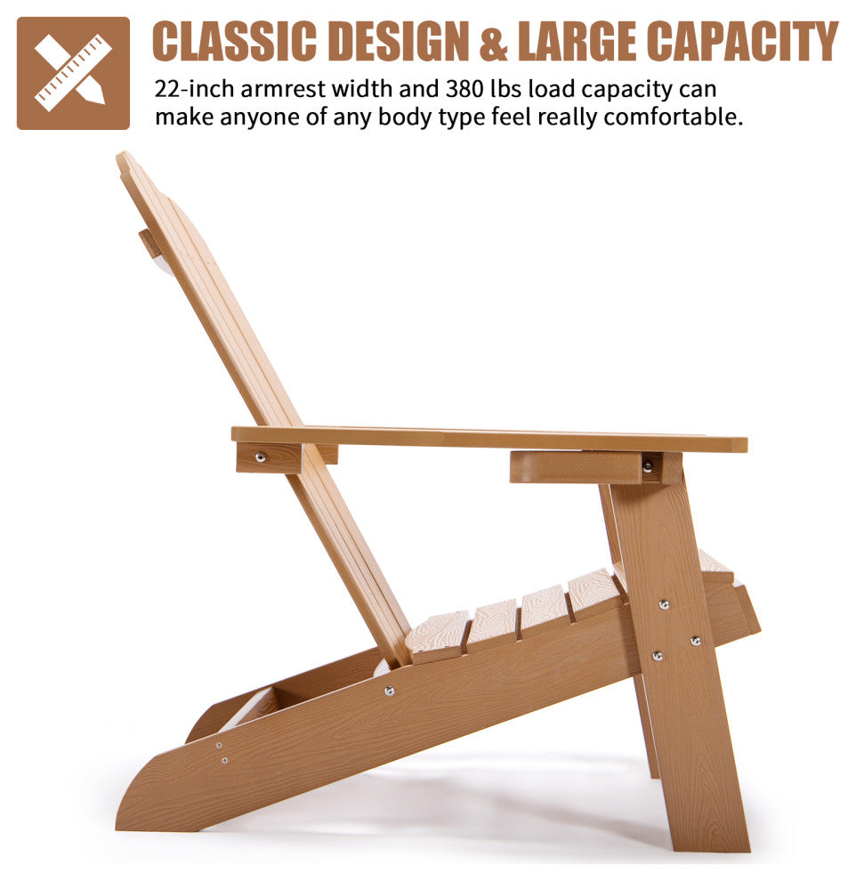 All-Weather Fading Resistant Plastic Wood Outdoor Brown Chair With Cup Holder