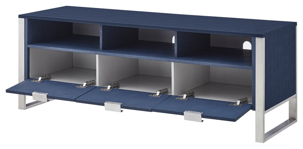 Nicole Miller Chayton TV Stand, Faux Shagreen 55Lx16Wx20.7H, Navy/Chrome