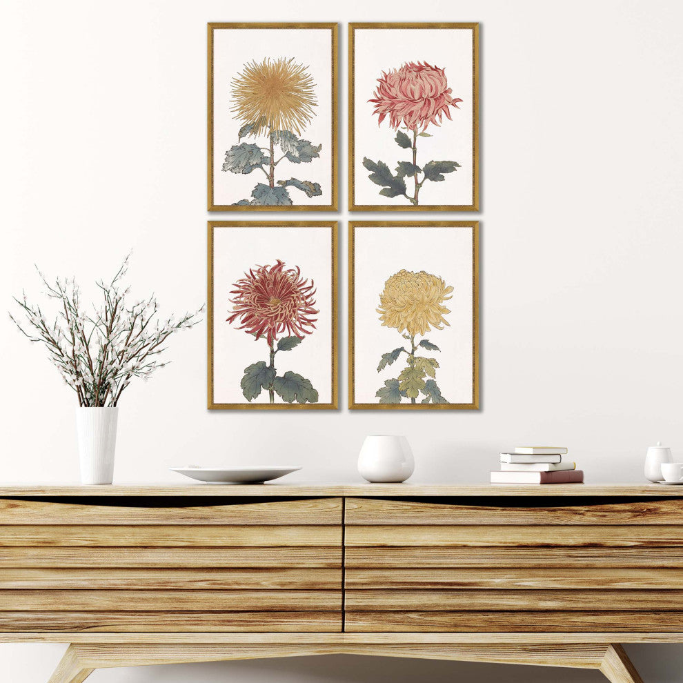 Chrysanthemum, 4-Piece Set Framed Art